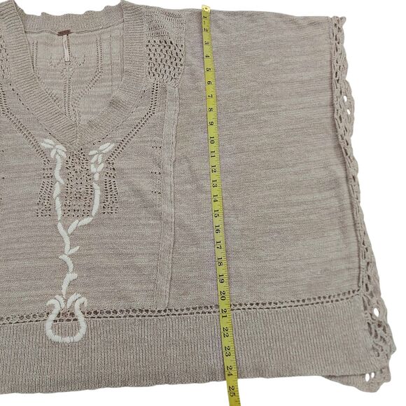 Free People Precious Pointelle Poncho Womens Large Brown Knitted V-Neck Bohemian - Picture 12 of 12
